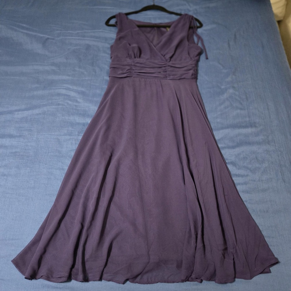 Connected Apparel Dress‎ Womens 10 Purple Chiffon V-Neck Ruched Fit & Flare